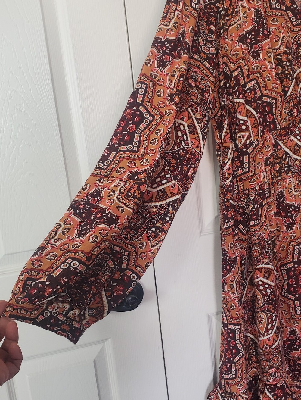 Wrangler Retro Bohemian Maxi Dress Paisley Peasant Western Ruffled XXL Brown - Picture 3 of 13